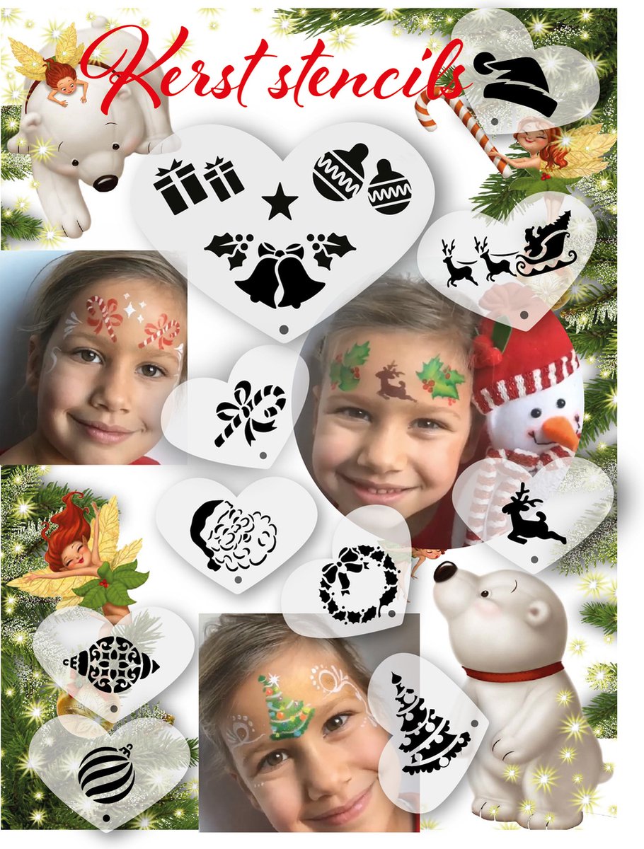 Joli | Kerst stencils | sjablonen | Christmas stencils | voor schmink, verf of stiften | mylar polyester | eindeloos herbruikbaar